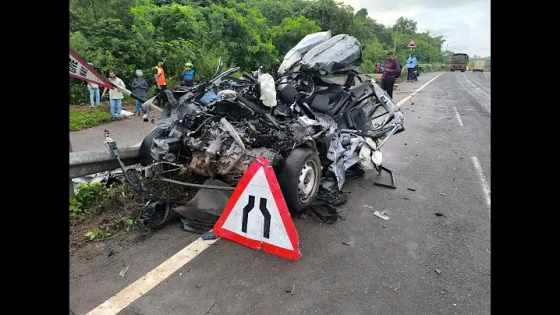 #Horrific Fatal Accident On Bambolim Highway. Tanker crashes into rent-a-car